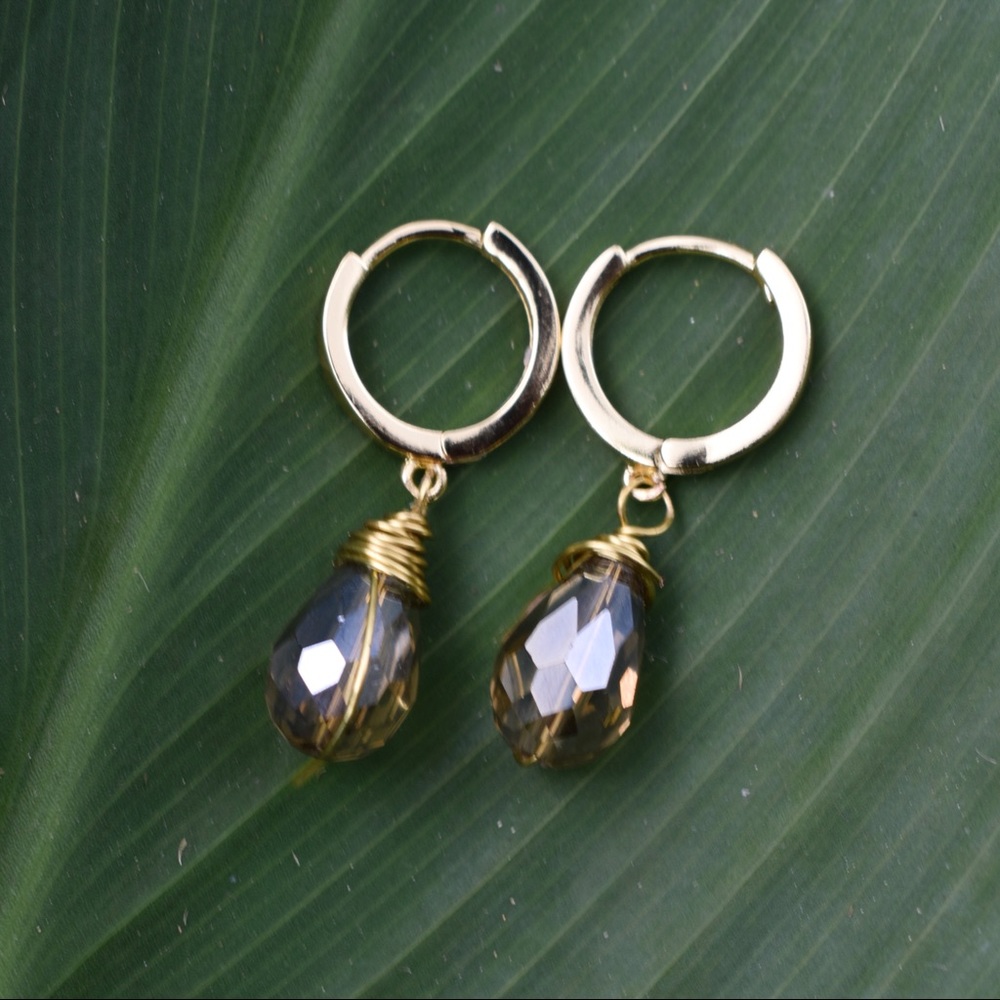 14k Gold Filled Lever Back Huggie Hoop and crystal Earrings